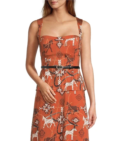 Antonio Melani Winona Coordinating Western Printed Sateen Sweetheart Neck Sleeveless Blouse