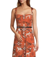 Antonio Melani Winona Coordinating Western Printed Sateen Sweetheart Neck Sleeveless Blouse