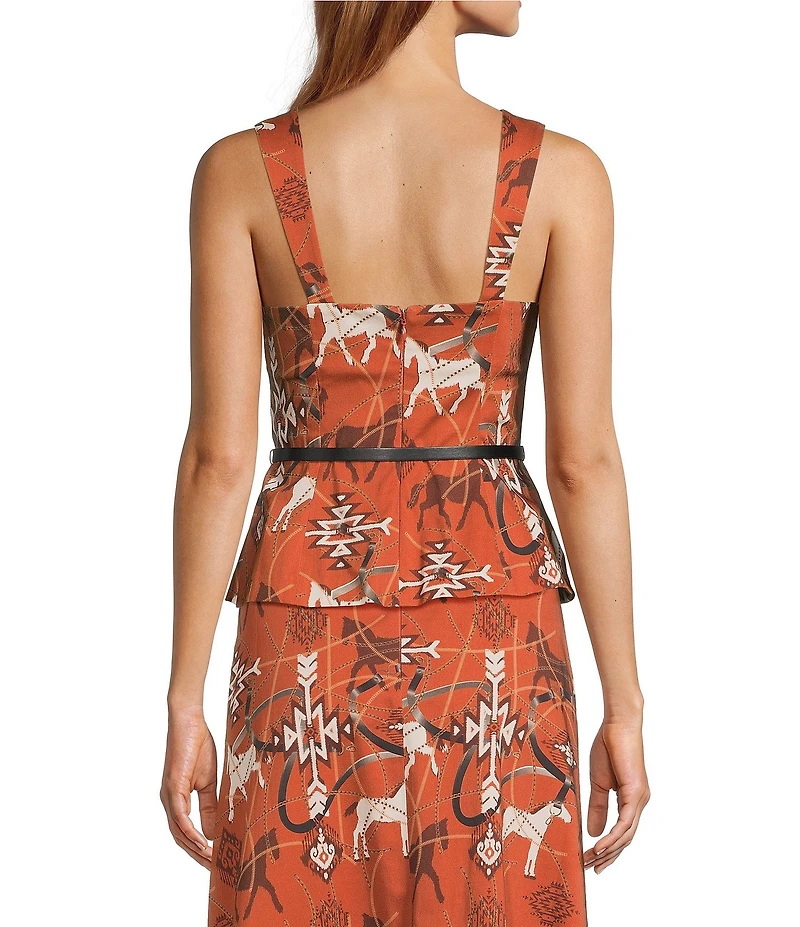 Antonio Melani Winona Coordinating Western Printed Sateen Sweetheart Neck Sleeveless Blouse