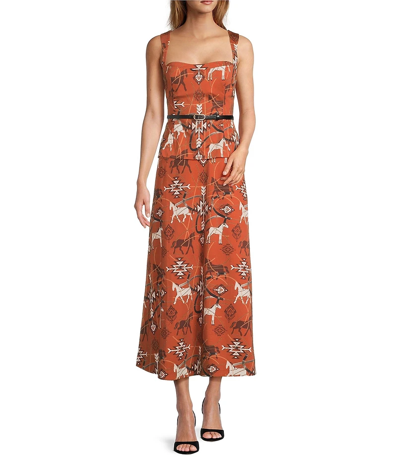 Antonio Melani Winona Coordinating Western Printed Sateen Sweetheart Neck Sleeveless Blouse