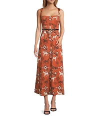 Antonio Melani Winona Coordinating Western Printed Sateen Sweetheart Neck Sleeveless Blouse