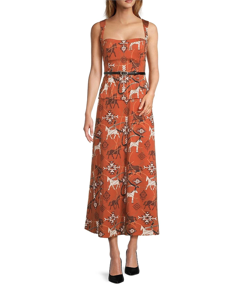 Antonio Melani Winona Coordinating Western Printed Sateen Sweetheart Neck Sleeveless Blouse