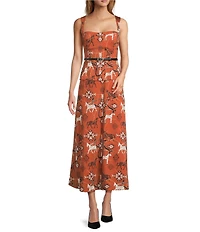 Antonio Melani Winona Coordinating Western Printed Sateen Sweetheart Neck Sleeveless Blouse