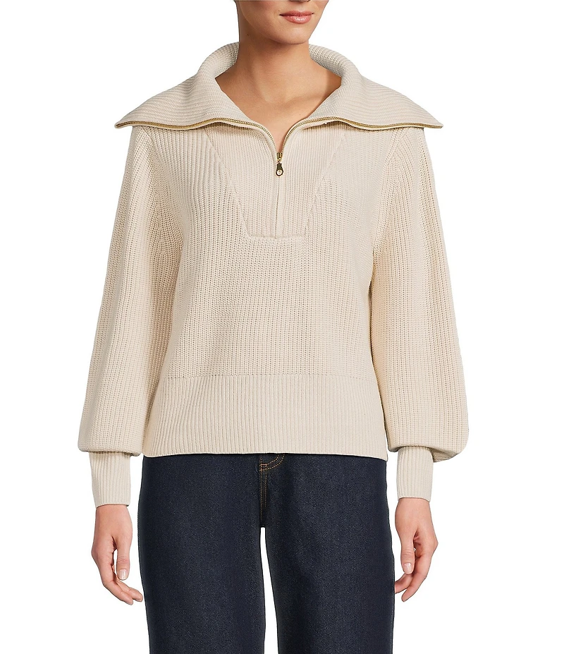 Antonio Melani Wool Blend Half Zip Shawl Collar Long Sleeve Sweater