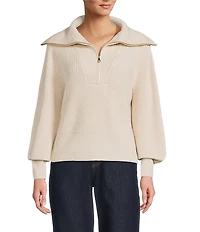 Antonio Melani Wool Blend Half Zip Shawl Collar Long Sleeve Sweater