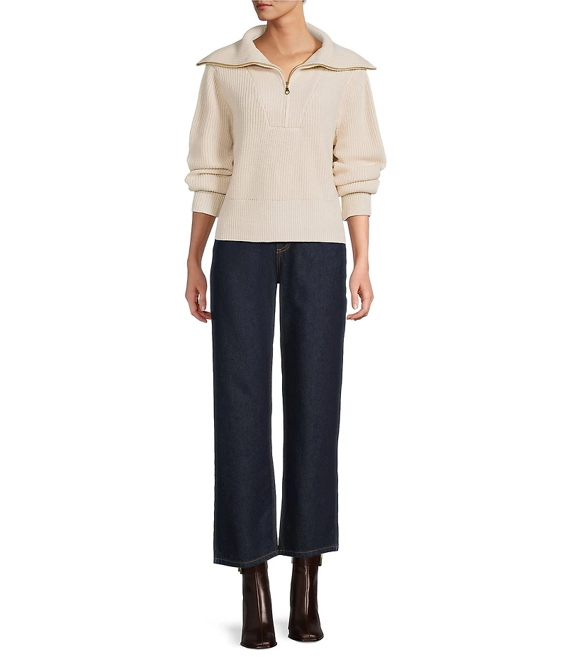 Antonio Melani Wool Blend Half Zip Shawl Collar Long Sleeve Sweater