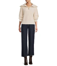 Antonio Melani Wool Blend Half Zip Shawl Collar Long Sleeve Sweater