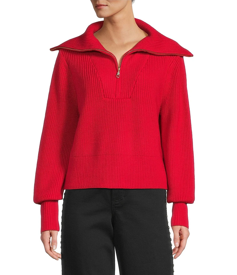 Antonio Melani Wool Blend Half Zip Shawl Collar Long Sleeve Sweater