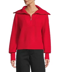 Antonio Melani Wool Blend Half Zip Shawl Collar Long Sleeve Sweater