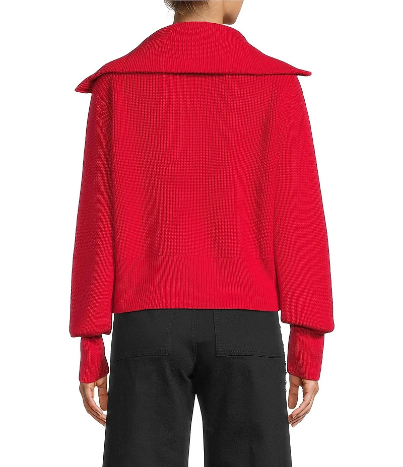 Antonio Melani Wool Blend Half Zip Shawl Collar Long Sleeve Sweater