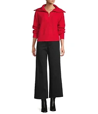 Antonio Melani Wool Blend Half Zip Shawl Collar Long Sleeve Sweater