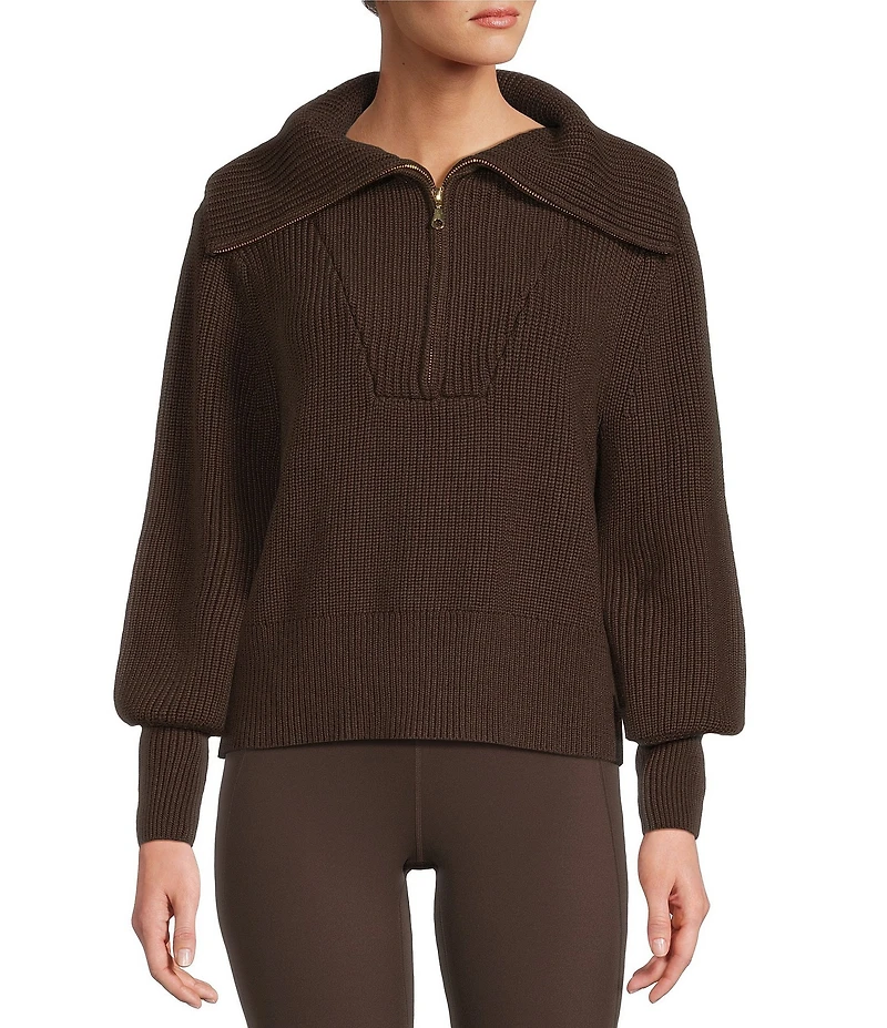 Antonio Melani Wool Blend Half Zip Shawl Collar Long Sleeve Sweater