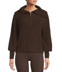 Antonio Melani Wool Blend Half Zip Shawl Collar Long Sleeve Sweater