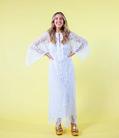 Antonio Melani x Amanda Jones Vaughan Lois Lace Round Neck 3/4 Sleeve Caftan Maxi Dress