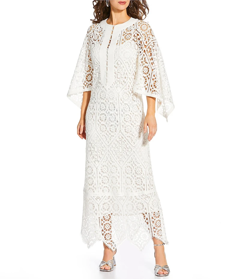 Antonio Melani x Amanda Jones Vaughan Lois Lace Round Neck 3/4 Sleeve Caftan Maxi Dress