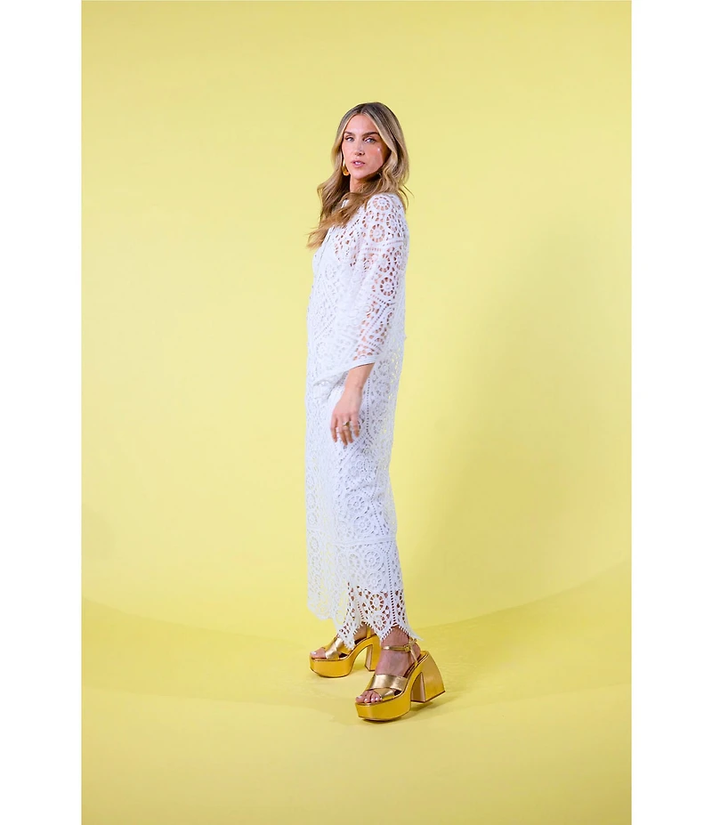 Antonio Melani x Amanda Jones Vaughan Lois Lace Round Neck 3/4 Sleeve Caftan Maxi Dress