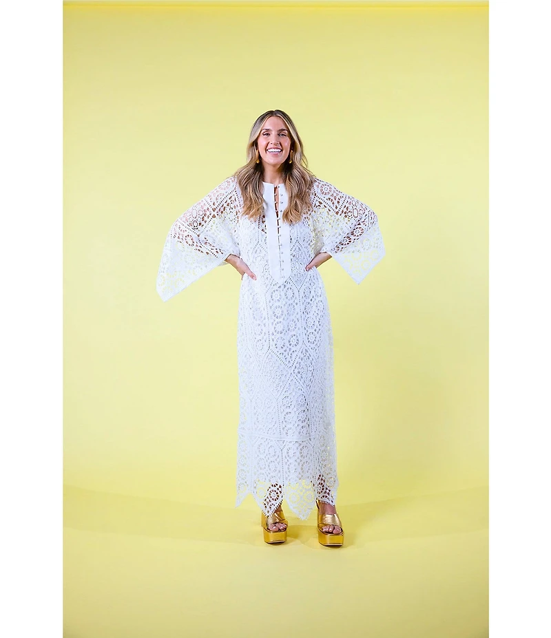 Antonio Melani x Amanda Jones Vaughan Lois Lace Round Neck 3/4 Sleeve Caftan Maxi Dress