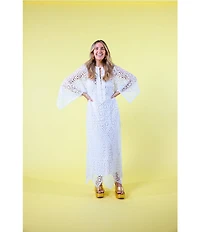 Antonio Melani x Amanda Jones Vaughan Lois Lace Round Neck 3/4 Sleeve Caftan Maxi Dress