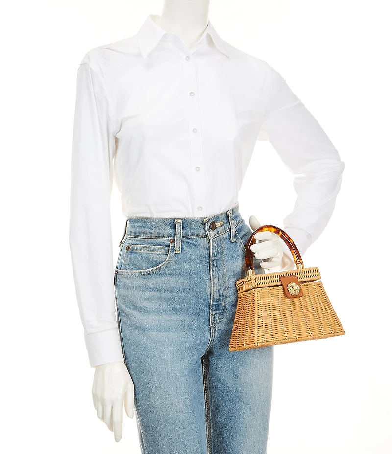 Antonio Melani x Amanda Jones Vaughan Birdie Wicker Tortoise Top Handle Satchel Bag