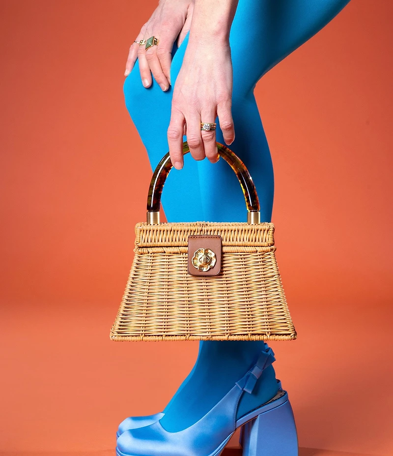 Antonio Melani x Amanda Jones Vaughan Birdie Wicker Tortoise Top Handle Satchel Bag