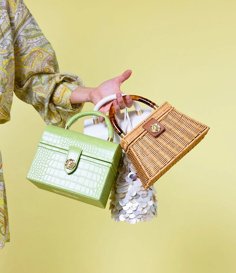 Antonio Melani x Amanda Jones Vaughan Birdie Wicker Tortoise Top Handle Satchel Bag