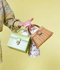 Antonio Melani x Amanda Jones Vaughan Birdie Wicker Tortoise Top Handle Satchel Bag