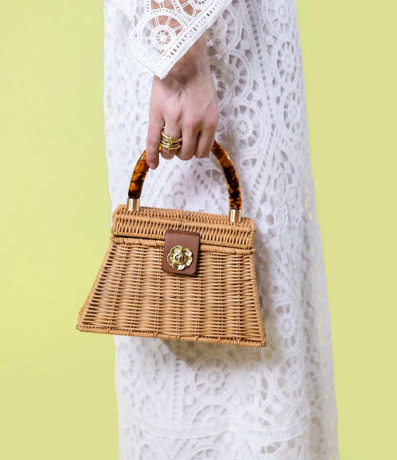 Antonio Melani x Amanda Jones Vaughan Birdie Wicker Tortoise Top Handle Satchel Bag