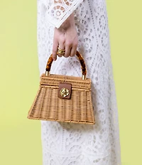 Antonio Melani x Amanda Jones Vaughan Birdie Wicker Tortoise Top Handle Satchel Bag