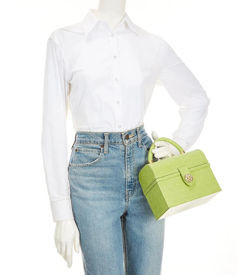 Antonio Melani x Amanda Jones Vaughan Brigitte Box Crocodile Embossed Top Handle Satchel Bag