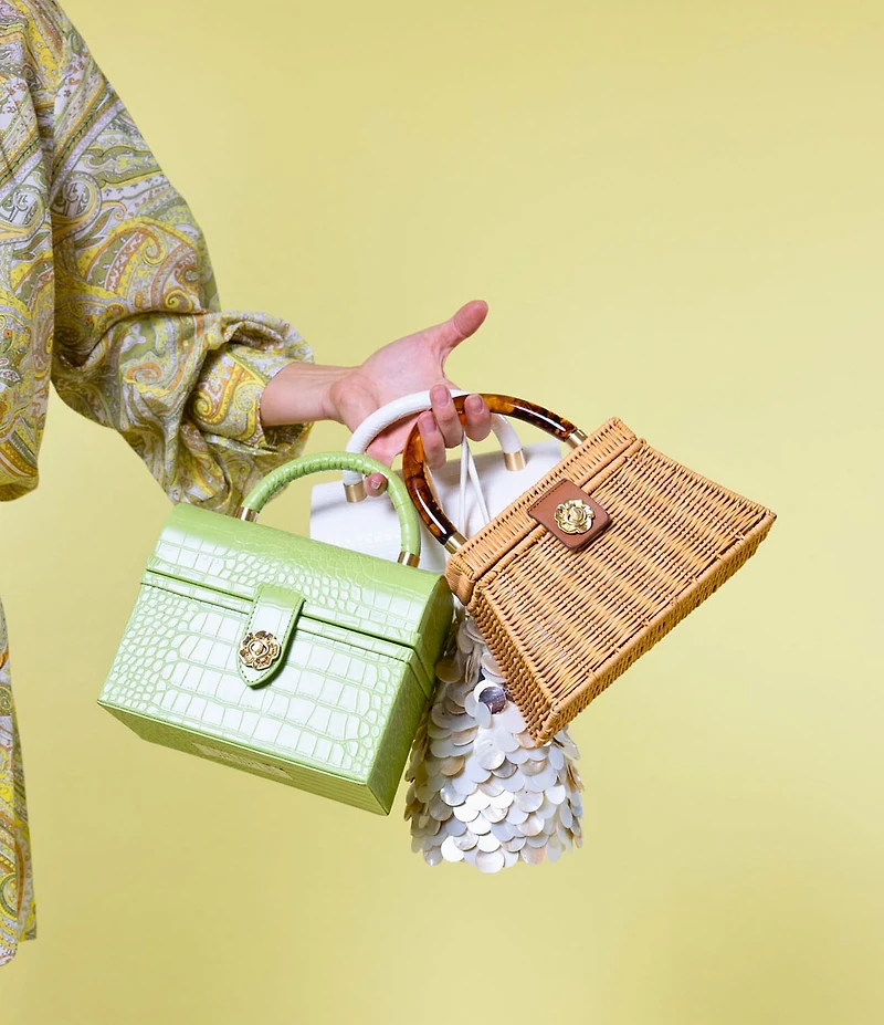 Antonio Melani x Amanda Jones Vaughan Brigitte Box Crocodile Embossed Top Handle Satchel Bag