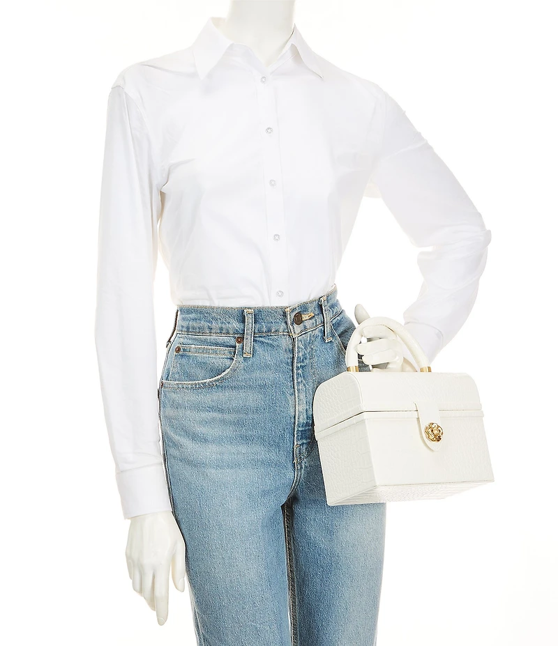 Antonio Melani x Amanda Jones Vaughan Brigitte Box Crocodile Embossed Top Handle Satchel Bag