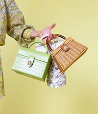Antonio Melani x Amanda Jones Vaughan Brigitte Box Crocodile Embossed Top Handle Satchel Bag