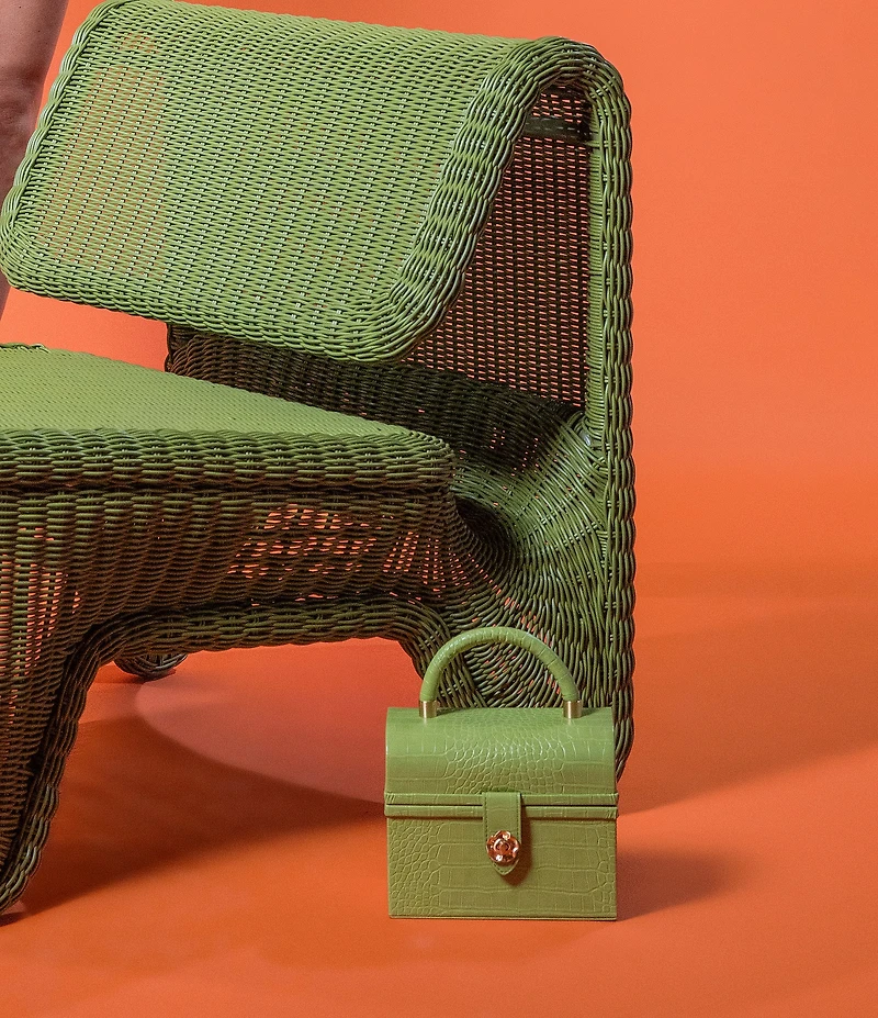Antonio Melani x Amanda Jones Vaughan Brigitte Box Crocodile Embossed Top Handle Satchel Bag