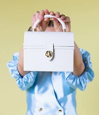 Antonio Melani x Amanda Jones Vaughan Brigitte Box Crocodile Embossed Top Handle Satchel Bag