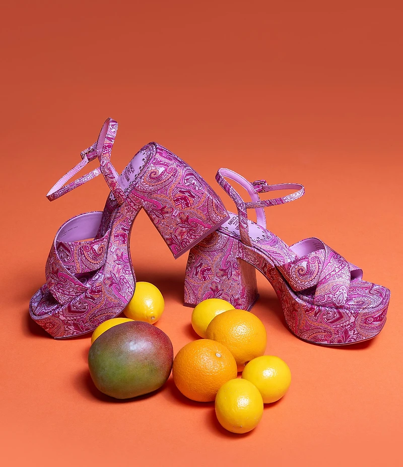 Antonio Melani x Amanda Jones Vaughan Cece Paisley Print Platform Block Heel Dress Sandals