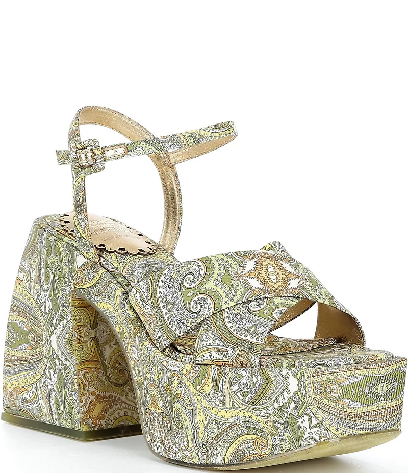 Antonio Melani x Amanda Jones Vaughan Cece Paisley Print Platform Block Heel Dress Sandals