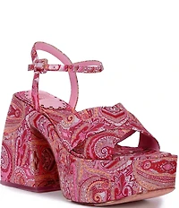 Antonio Melani x Amanda Jones Vaughan Cece Paisley Print Platform Block Heel Dress Sandals