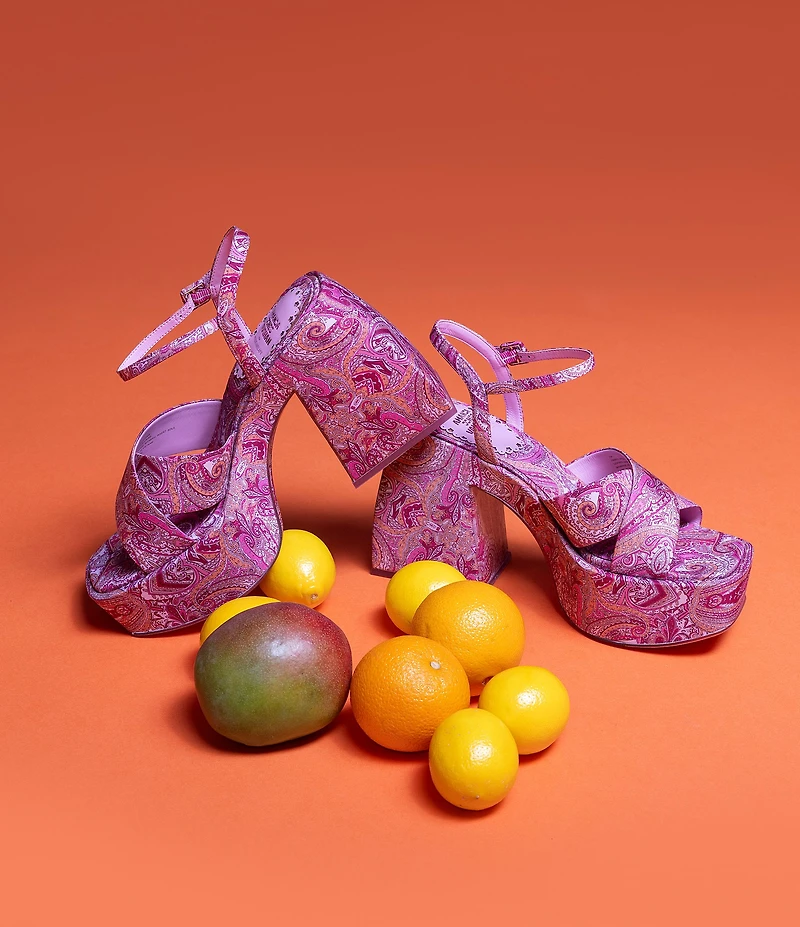Antonio Melani x Amanda Jones Vaughan Cece Paisley Print Platform Block Heel Dress Sandals