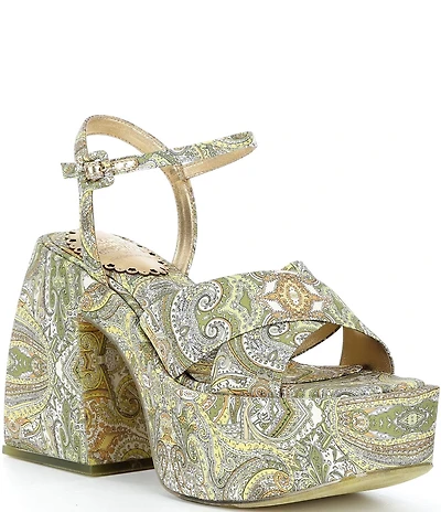 Antonio Melani x Amanda Jones Vaughan Cece Paisley Print Platform Block Heel Dress Sandals