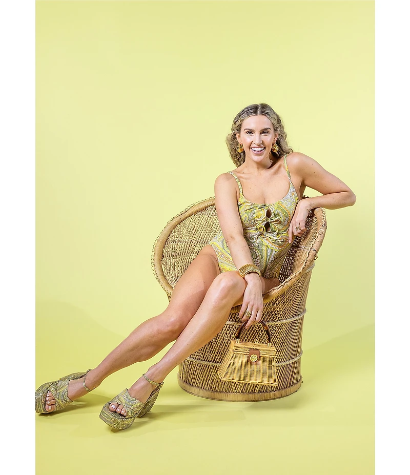 Antonio Melani x Amanda Jones Vaughan Clemmie Keyhole Bow Detail Paisley Print One Piece Swimsuit