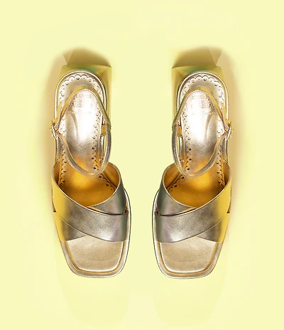 Antonio Melani x Amanda Jones Vaughan Ginger Metallic Leather Platform Block Heel Dress Sandals