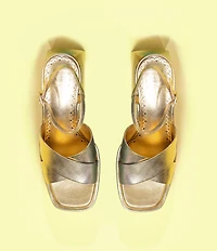 Antonio Melani x Amanda Jones Vaughan Ginger Metallic Leather Platform Block Heel Dress Sandals