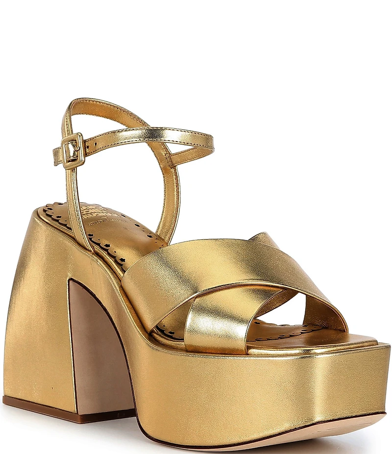Antonio Melani x Amanda Jones Vaughan Ginger Metallic Leather Platform Block Heel Dress Sandals