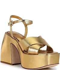 Antonio Melani x Amanda Jones Vaughan Ginger Metallic Leather Platform Block Heel Dress Sandals
