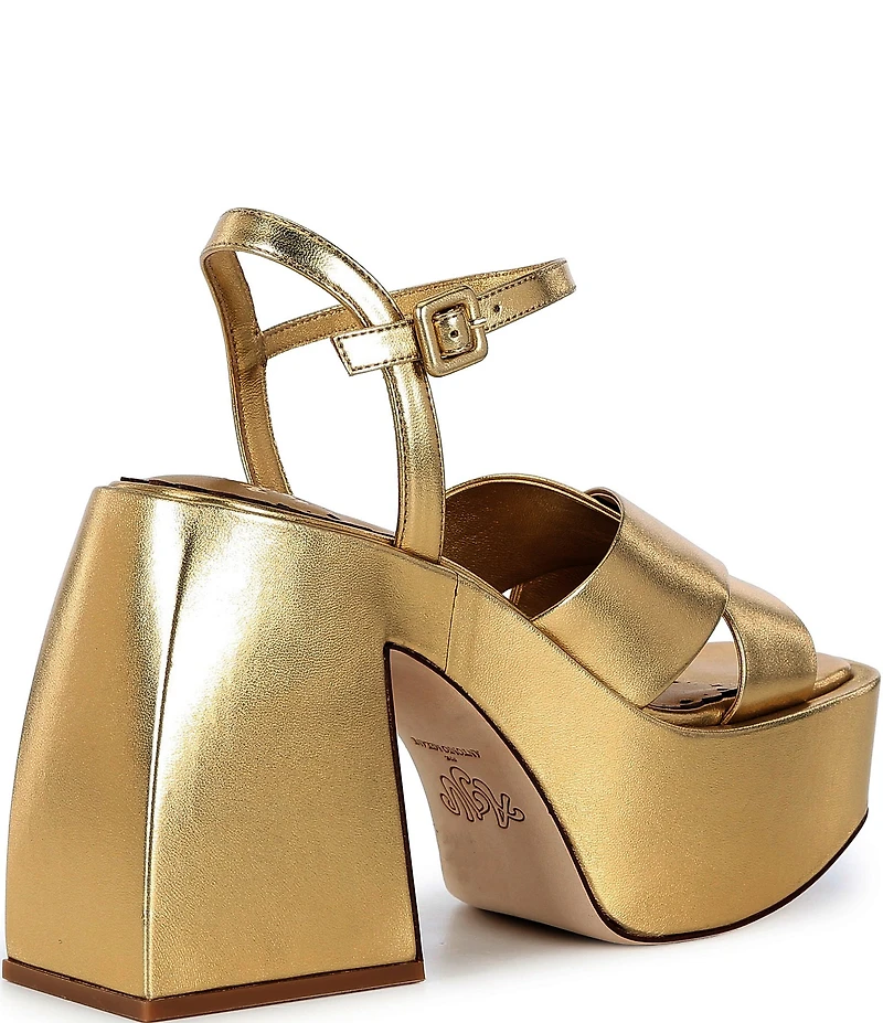 Antonio Melani x Amanda Jones Vaughan Ginger Metallic Leather Platform Block Heel Dress Sandals