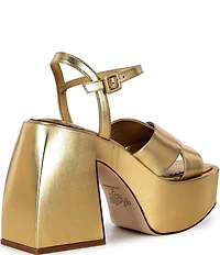 Antonio Melani x Amanda Jones Vaughan Ginger Metallic Leather Platform Block Heel Dress Sandals