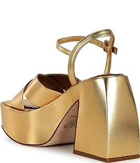 Antonio Melani x Amanda Jones Vaughan Ginger Metallic Leather Platform Block Heel Dress Sandals