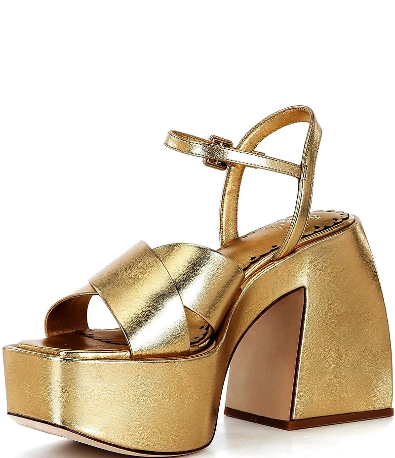 Antonio Melani x Amanda Jones Vaughan Ginger Metallic Leather Platform Block Heel Dress Sandals