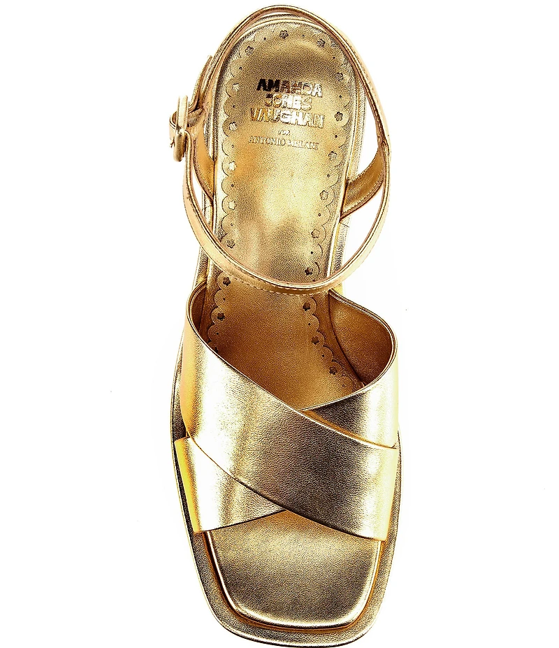 Antonio Melani x Amanda Jones Vaughan Ginger Metallic Leather Platform Block Heel Dress Sandals