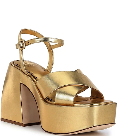 Antonio Melani x Amanda Jones Vaughan Ginger Metallic Leather Platform Block Heel Dress Sandals
